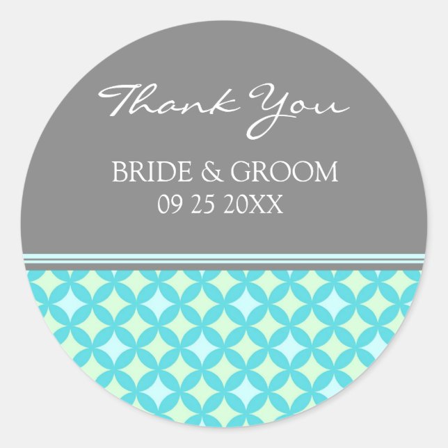 Adesivo Redondo Teal Cinza Mint Obrigado A Senha De Casamento (Frente)