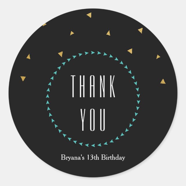 Adesivo Redondo Teal Dourado e Black Triangles Autocolantes do Par (Frente)