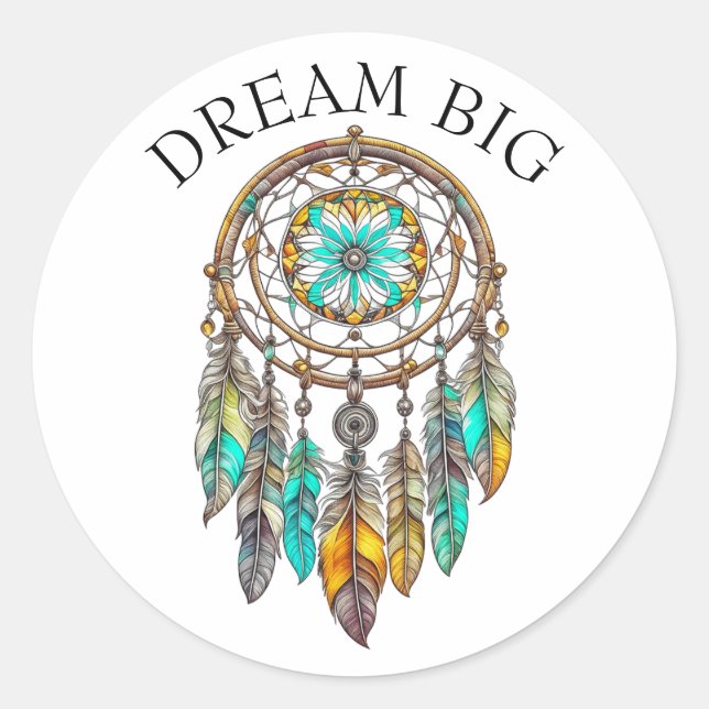 Adesivo Redondo Teal e Brown Dreamcatcher | Dream Big (Frente)