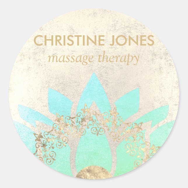 Adesivo Redondo Teal e flor de lótus dourado (Frente)