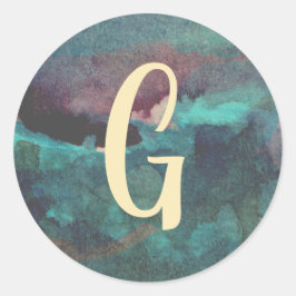 Adesivo Redondo Teal e Maroon Monograma Aquarela