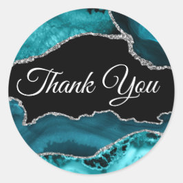 Adesivo Redondo Teal e Prata Agate Obrigado