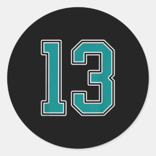 Adesivo Redondo Teal E White Número 13 Do Jérsei Jogador Uniforme