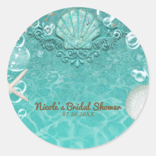 Adesivo Redondo Teal Encantado Sea Starfish & Bubbles Partido Favo