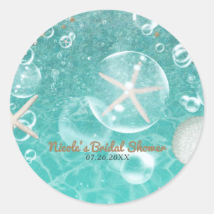 Adesivo Redondo Teal Encantado Sea Starfish & Bubbles Partido Favo