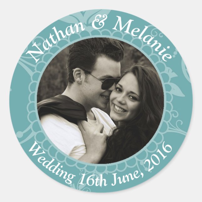 Adesivo Redondo Teal Floral Custom Text (Frente)