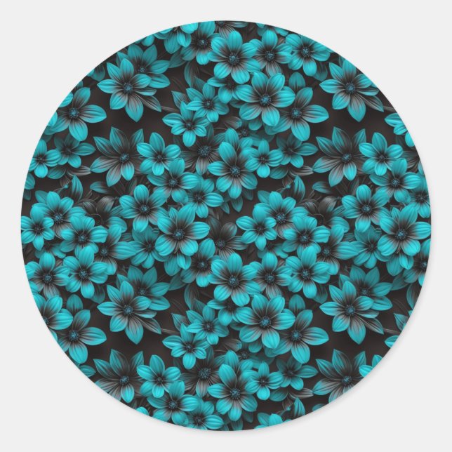 Adesivo Redondo Teal Floral Gift Stickers (Frente)