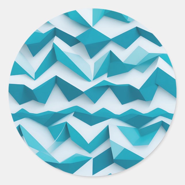 Adesivo Redondo Teal Geometric Chevron 3D Pattern (Frente)