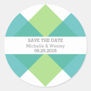 Adesivo Redondo Teal Green Triad Geométrica Save the Date Stickers