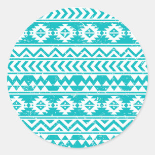 Adesivo Redondo Teal Grunge Aztec Padrão Tribal