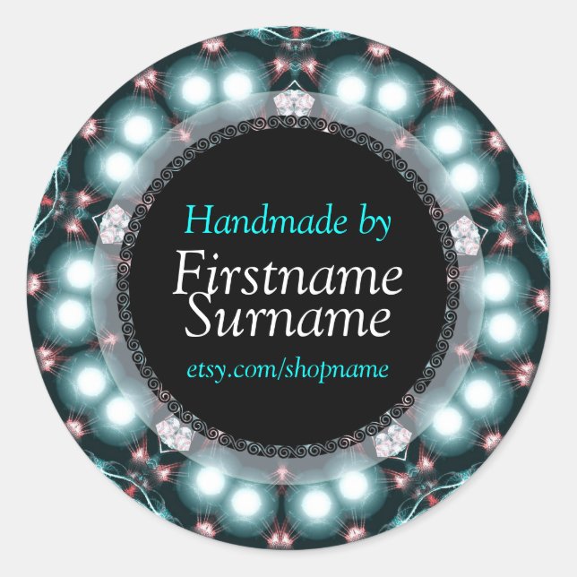 Adesivo Redondo Teal Jewels Mandala Artesanatos feitos à mão Etiqu (Frente)