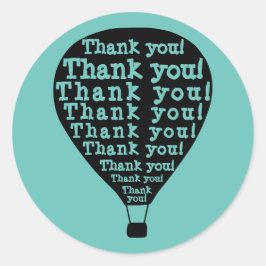 Adesivo Redondo Teal Obrigado Palavra Art Hot Air Balloon