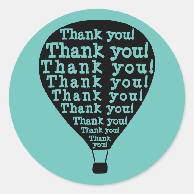 Adesivo Redondo Teal Obrigado Palavra Art Hot Air Balloon (Frente)