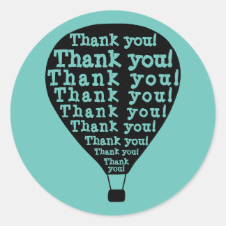 Adesivo Redondo Teal Obrigado Palavra Art Hot Air Balloon