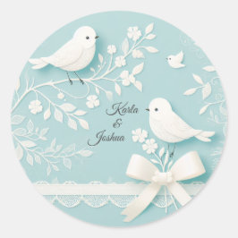 Adesivo Redondo Teal pálido com rendas românticas e casamentos de