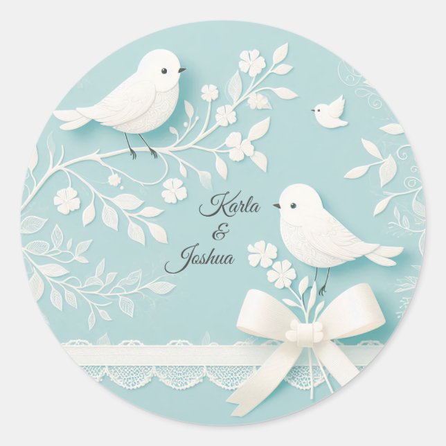 Adesivo Redondo Teal pálido com rendas românticas e casamentos de  (Frente)