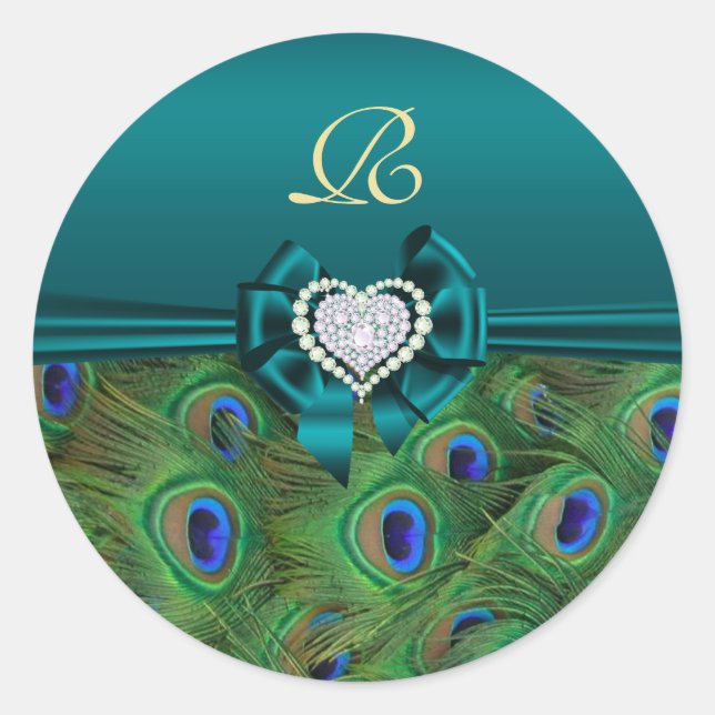 Adesivo Redondo Teal Peacock Wedding Gift Seal (Frente)