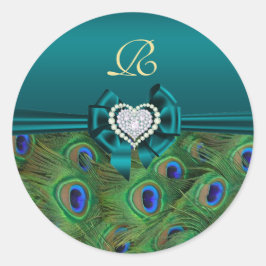 Adesivo Redondo Teal Peacock Wedding Gift Seal