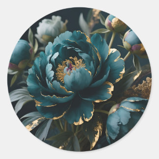 Adesivo Redondo Teal Peony Gold Luxe Botanical Bloom