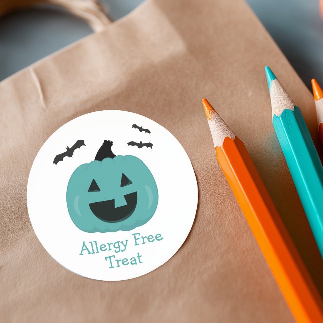 Adesivo Redondo Teal Pumpkin Alergia Livre (Teal Pumpkin Allergy Free Treat Stickers)