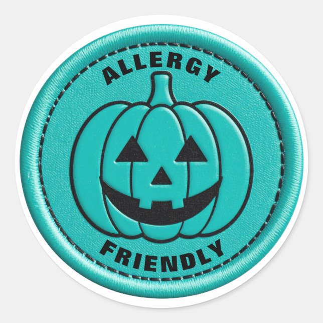 Adesivo Redondo Teal Pumpkin Allergy Friendly Non Food Treat Alert (Frente)