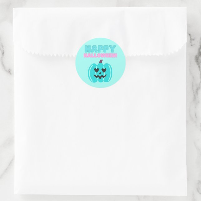 Adesivo Redondo Teal Pumpkin Feliz Halloween