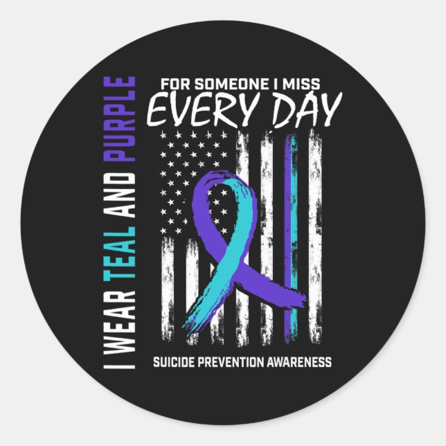 Adesivo Redondo Teal Purple Alguém Que Sinto Falta De Sensibilizaç (Frente)