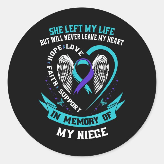 Adesivo Redondo Teal Purple Awarement Ribbon Niece Memoria (Frente)
