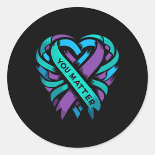 Adesivo Redondo Teal Purple Heart You Problem Prevenção ao Suicídi