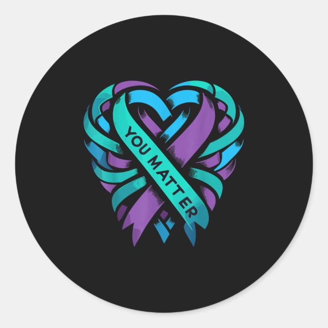 Adesivo Redondo Teal Purple Heart You Suicide Prevention Awareness (Frente)