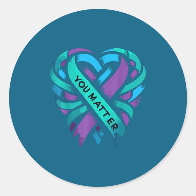 Adesivo Redondo Teal Purple Heart You Suicide Prevention Awareness (Frente)