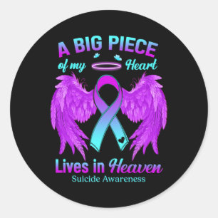 Adesivo Redondo Teal Purple Ribbon Angel Wing Suicídio Sensibiliza