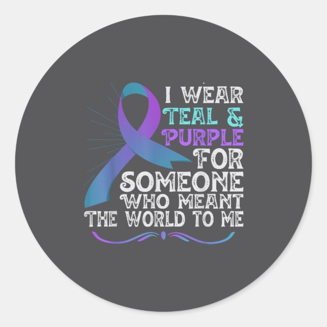 Adesivo Redondo Teal Purple Ribbon For Suicide Prevention Awarenes (Frente)
