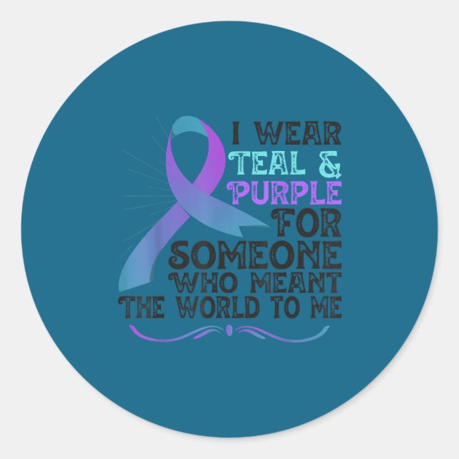 Adesivo Redondo Teal Purple Ribbon For Suicide Prevention Awarenes (Frente)