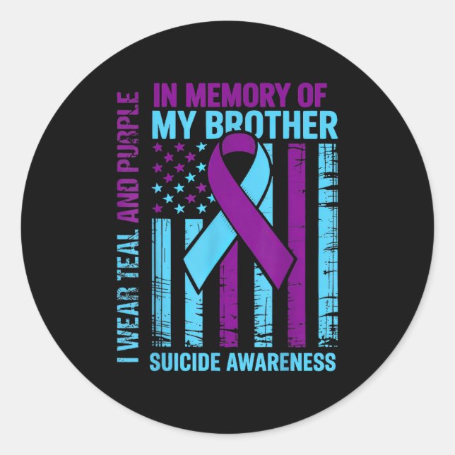 Adesivo Redondo Teal Purple Ribbon Suicide Awareness Flag Brother  (Frente)