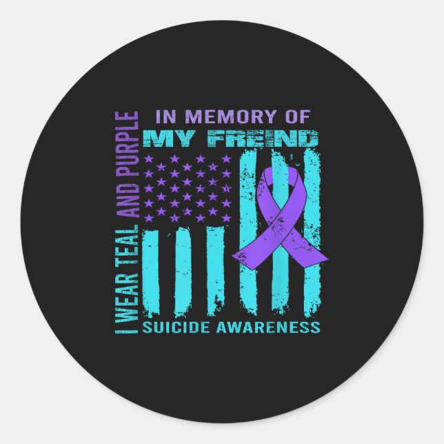 Adesivo Redondo Teal Purple Ribbon Suicide Awareness Flag Freind B (Frente)