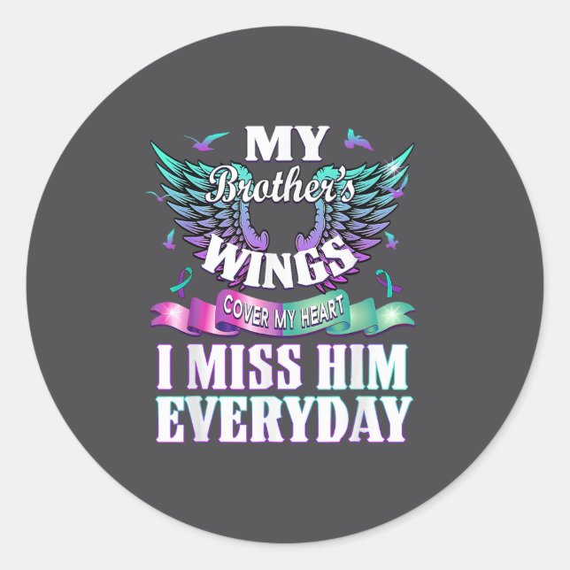 Adesivo Redondo Teal Purple Ribbon Suicide Awareness Flag I Miss M (Frente)