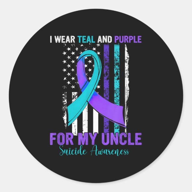 Adesivo Redondo Teal Purple Ribbon Suicide Awareness Flag Uncle  (Frente)