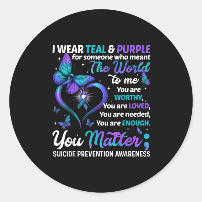 Adesivo Redondo Teal Purple You Suicide Prevention Awareness Month (Frente)