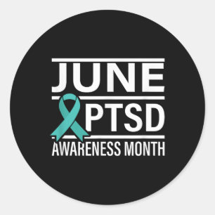 Adesivo Redondo Teal Ribbon June Ptsd Awarness Mês