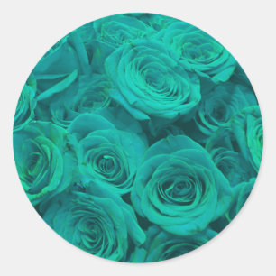 Adesivo Redondo Teal romântico elegante - rosas verdes