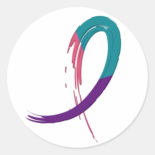 Adesivo Redondo Teal, Roxo E Fita Rosa Do Cancer Da Tiroide A4 (Frente)