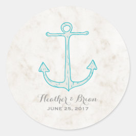 Adesivo Redondo Teal Rustic Anchor Wedding