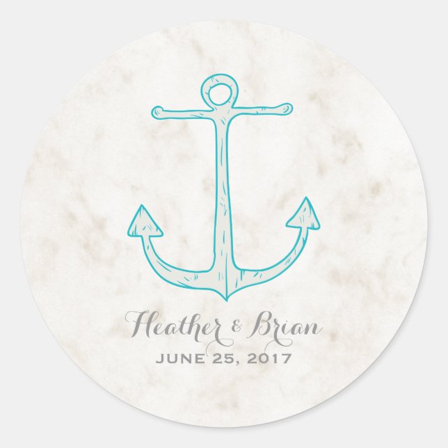 Adesivo Redondo Teal Rustic Anchor Wedding (Frente)