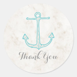 Adesivo Redondo Teal Rustic Anchor Weding Obrigado