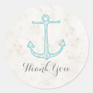 Adesivo Redondo Teal Rustic Anchor Weding Obrigado
