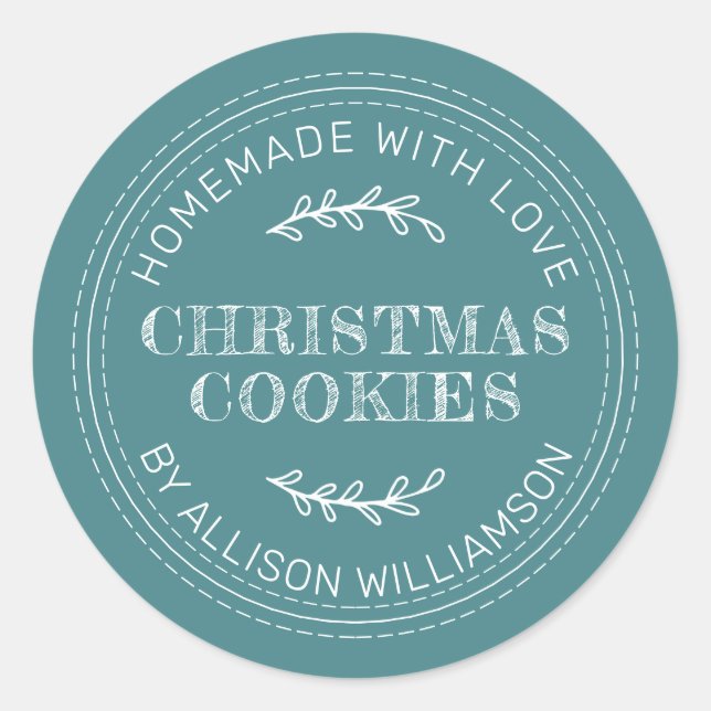 Adesivo Redondo Teal Rustic Homemade Christmas Cookies (Frente)