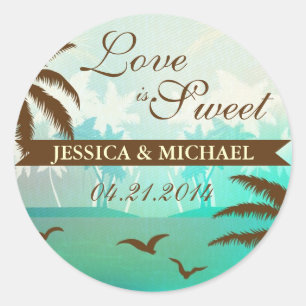 Adesivo Redondo Teal Scenic Beach Love é Sweet Sticker