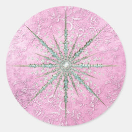 Adesivo Redondo Teal snowflake, chalé roxa, elegante vintage inver