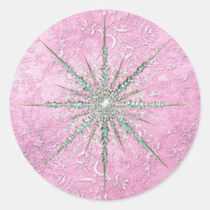 Adesivo Redondo Teal snowflake púrpura, elegante, inverno 